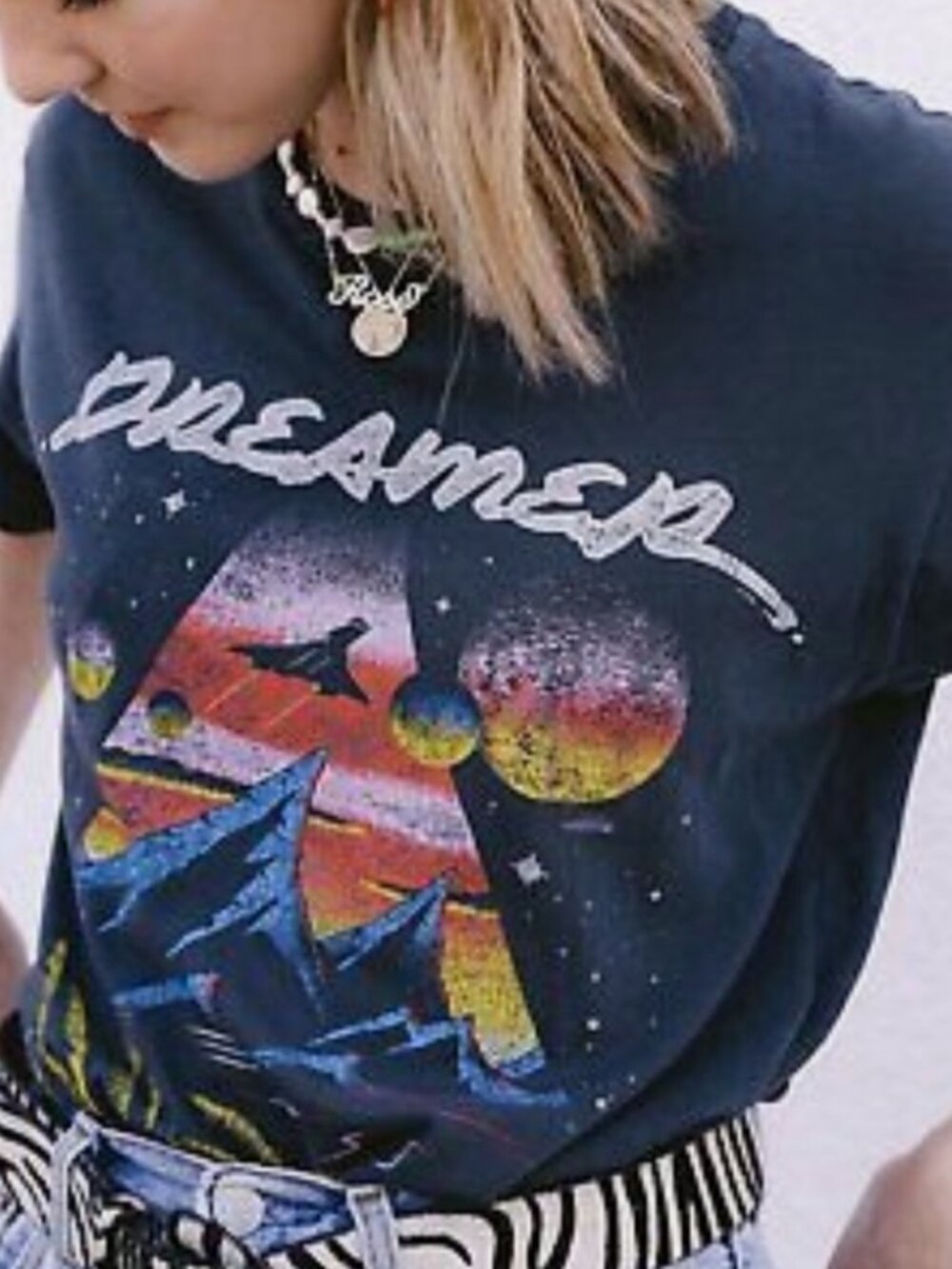 Daydreamer Free People Band Gray Dreamer World Tour Graphic Tee Shirt Top